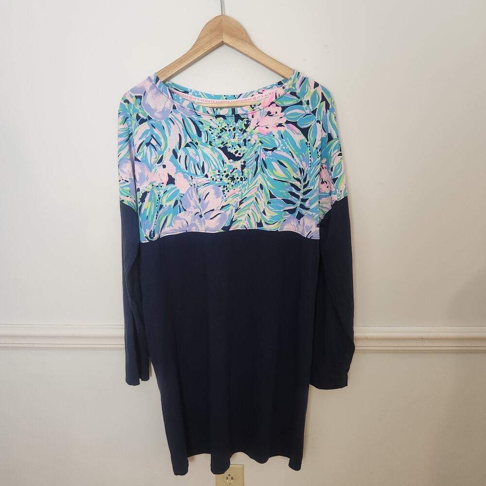 Lilly Pulitzer Finn TShirt Dress Size Large Womens Long Sleeve Multi Bermudaful